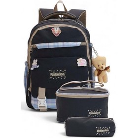 Resim Relaxion Kore Tarzı Siyah-mavi Su Geçirmez Astarlı Kumaş Sırt Çantası 1396 Siyah - Mavi 