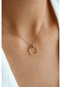 Resim Taşsız Yuvarlak Çivi Altın Kolye 