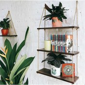 Resim Ulu Kayın Çam Ağacından Halatlı 3’lü Otantik Duvar Rafı Kitaplık Çiçeklik Shelf Rope 