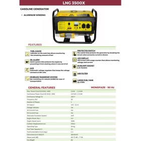 Resim Atimax LNG3500X Ipli Monofaze 3.5 Kva Benzinli Jeneratör 