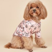 Resim Köpekler ve Kediler İçin Her Mevsim Evcil Hayvan Pijamaları – Aşk Baskılı Desenli Dokuma Polyester Düğmeli Uyku Giysileri – Mini, Oyuncak, Küçük, Orta Boy Irklar İçin Uygundur 