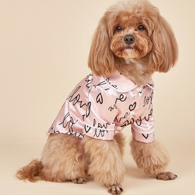 Resim Köpekler ve Kediler İçin Her Mevsim Evcil Hayvan Pijamaları – Aşk Baskılı Desenli Dokuma Polyester Düğmeli Uyku Giysileri – Mini, Oyuncak, Küçük, Orta Boy Irklar İçin Uygundur 