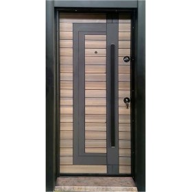 Resim Tezdoor Statik Kasalı Siyah Renk ve Ahşap Desenli Çelik Kapı, Daire Kapısı, Villa Kapısı 