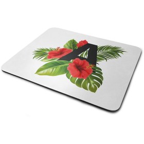 Resim WuW Kırmızı Tropikal Çiçekli A Harfli Dikdörtgen Kaymaz Taban Mouse Pad 