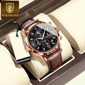 Resim POEDAGAR 2025 Luminous Calendar Kuvars Saat - Şık Erkekler İçin İş Casual Kol Saati, Tarih Gösterimi, Altın Tonlu Kasa ve Suni Deri Kayış, Gençler ve Yetişkinler İçin Lüks Kore Stili, Kuvars Hareketi, İş Casual Saat | Zarif Saat Tasarımı | Dayanıklı Kuvars Hareketi 