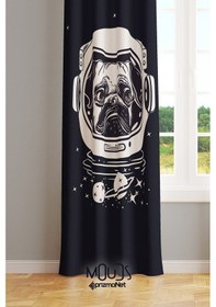 Resim Uzaylı Pug Desenli Fon Perde Genç Odası Oturma Odası Süet Dijital Baskılı Ekstrafor Büzgü Tek Kanat Çok Renkli 