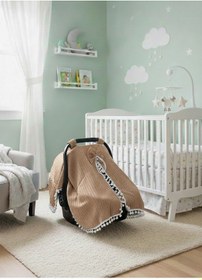 Resim Örgülü Keten Puset Örtüsü - Yeşil Renk Ponponlu Bebek Taşıma Örtüsü Kahverengi 