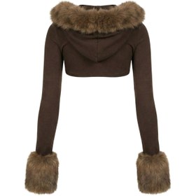 Resim FAUX FUR-TRIMMED HOODIE BOLERO - 36 