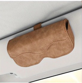 Resim Cloud011 Kahverengi Pu Deri Evrensel Araç Güneşlikli Gözlük Tutucu Manyetik Kapanış 