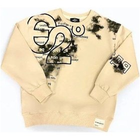 Resim Carinos Erkek Çocuk Yazı Detaylı Batik Desenli Sweatshirt-14701 Krem 