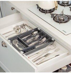 Resim Porsima Çok Fonksiyonlu Çift Açılır Çekmece İçi 5 Bölmeli Kaşıklık 