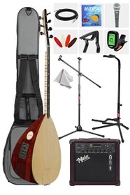 Resim Yonka B-341K-AMP Amfili Kısa Sap Ardıç Ağacı Profesyonel Saz Bağlama Seti 