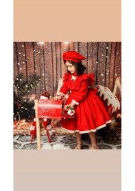 Resim H L Y Karol Tasarım Kırmızı Yılbaşı Vintage Kız Bebek Elbisesi,fotoğraf Çekim Elbisesi,0-12 Yaşa Uygun Kırmızı 