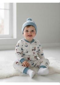 Resim Erkek Bebek Pamuklu Tavşan Desenli Çıtçıtlı Pijama Takımı-16849 Çok Renkli 