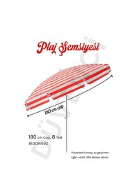 Resim Plaj Şemsiyesi Kırmızı Beyaz Renkli 8 Telli 180 Cm Çap Eğim Verilebilir Kırmızı - Beyaz 