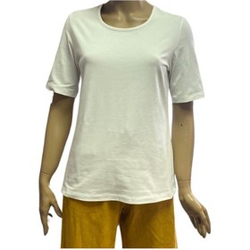 Resim Beyaz Kadın Bisiklet Yaka Kısa Kol Viskon Tişört Beyaz 