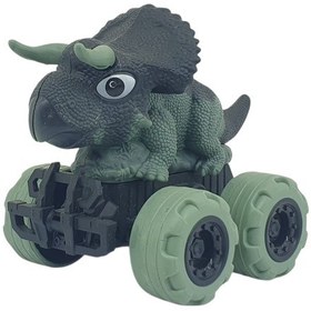 Resim Sürtmeli Dinazor Arabalar 12 Cm - H-20 - Triceratops - Yeşil Çok Renkli 