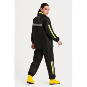 Resim Premium Motorcu Kurye Yağmurluk Takım Su Geçirmez Pvc Kumaş Reflektörlü Tübitak Onaylı - Siyah 