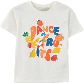 Resim Ekru Bisiklet Yaka Baskılı Kısa Kollu Kız Çocuk Tişört/t-shirt Ekru 