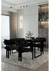 Resim Avvio Mary Metal Ayak Tokyo Demonte Sandalye 80x120 Yemek Masası Mutfak Masası 4 Kişilik Siyah Mermer 