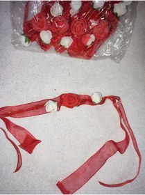 Resim Uslu Çeyiz Kına Kına Geceleri İçin Jüt Çiçekli 10 Adet Nedime Bilekliği kırmızı-beyaz 