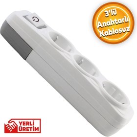 Resim Badem10 Grup Priz 3'lü Anahtarlı Kablosuz Başlık Piriz Klemensli Üçlü 
