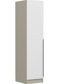 Resim Minar Kale 1 Kapaklı Dolap Çizgili Mebran 210cm - Kumtaşı/beyaz - Raflı Çok Renkli 