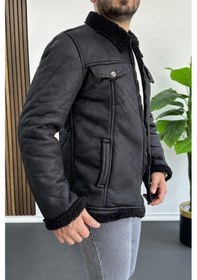 Resim Edwox Erkek İçi Kürklü Suni Pul Deri Mont Siyah Edw120-siyah Siyah 