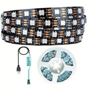 Resim AOEVK 5.0 metre Akıllı LED Şerit Işıkları 5050 RGB+IC ile Avcılı Etkiler - WS2812B Bireysel Adreslenebilir, USB 5V 60LEDs/pixel/m TV Arka Işık (127.0-215.9cm) Ev/Duvar Dekorasyonu, Cadılar Bayramı Noel Düğün Parti Hediyesi 