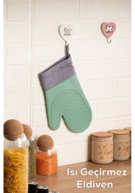 Resim Porsima 3137-3 Silikon Yanmaz Yapışmaz Fırın Eldiveni Yeşil Yeşil 