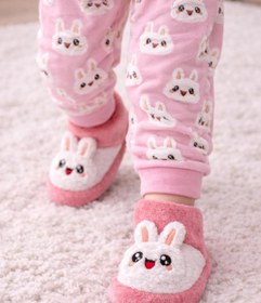 Resim Büşra Sultan Ayakkabı & Çanta Bebek Pembe Tavşan Hayvan Figürlü Çocuk Panduf Kaydırmaz Taban Anaokulu Kreş Ev Ayakkabısı 