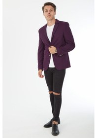 Resim Sposo G-154 Dar Kalıp Örme Kumaş Mor Erkek Blazer Ceket Mor 