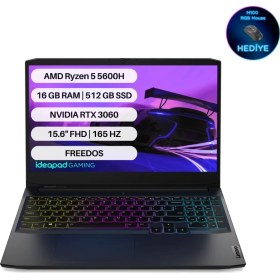 Resim Lenovo IdeaPad Gaming 3 AMD Ryzen 5 5600H 16GB 512GB SSD RTX3060 Freedos 15.6" FHD Taşınabilir Bilgisayar 82K200K0TX 