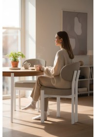 Resim Canisa Dore Serisi 4 Adet Cappucino Babyface Kumaş Beyaz Metal İskeletli Mutfak Sandalyesi Cappucino Sandalye Ayaklar Beyaz 