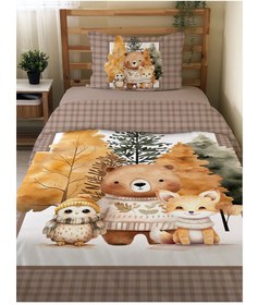 Resim Evmila Sevimli Hayvanlar Desenli Nevresim Takımı - 160x220cm Nevresim +50x70cm Yastık Kılıfı+100x200cm Çarşaf 