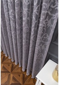 Resim Taç Şal Desen Tül Perde - Koyu Gri 