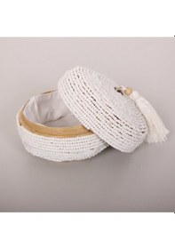 Resim Bali Boncuklu Bambu Saklama Kutusu 16x10 Cm Beyaz 