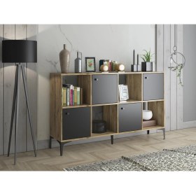 Resim Wood'n Love Satürn 4 Kapaklı Metal Ayaklı Çok Amaçlı Dolap Konsol - Atlantik Çam - Siyah / Siyah 