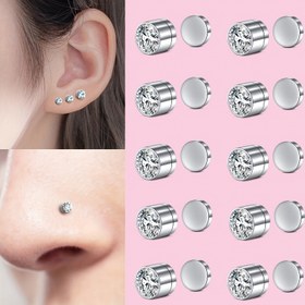Resim 5 Çift CIZME 304 Paslanmaz Çelik Klipsli Burun Küpeleri - Parlak Süslemeli, 3/4/5mm Çoklu Boyutlar, Deliksiz Vücut Takısı Erkek ve Kadın için, Şık Günlük & Parti Kullanımı, Sevgililer Günü/Yılbaşı/Mezuniyet Hediyesi, Sevimli Küpeler 