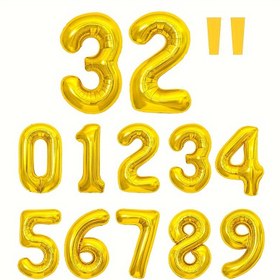 Resim 81 cm boyunda büyük altın rakam balonu, 32 inç rakam tasarım folyo balon, doğum günü partisi, kutlama etkinliği, düğün düzenlemesi ve açılış töreni için uygun 