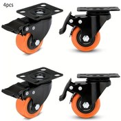 Resim Dashanshop 2 Inç 4 Adet Frenli Heavy Duty Poliüretan Sesiz Çarklı Swivel Tekerlek Seti 
