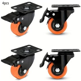 Resim Dashanshop 2 Inç 4 Adet Frenli Heavy Duty Poliüretan Sesiz Çarklı Swivel Tekerlek Seti 