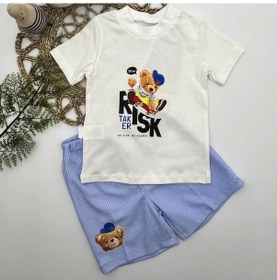 Resim Alfa Expres 1-2-3 Yaş Kaykaycı Ayı Baskılı Şortlu Kısa Kollu Tişört 2li Erkek Bebek Takımı Ekru Ekru 
