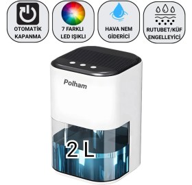 Resim Coofbe Led Işıklı Otomatik Banyo Mutfak Oda Dolap 2000ml Nem Alma Cihazı Mantar Rutubet Nem Önleyici 