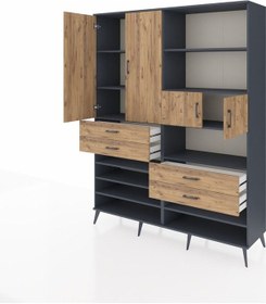 Resim Hyperion Gardrop 11 Raflı 4 Çekmeceli 4 Kapaklı 176x44x221 Antrasit-çam Çam 