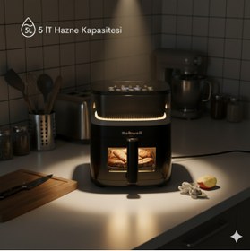 Resim Robwell Robx Rxo5 Son Teknoloji Otomatik Buhar Püskürtmeli Airfryer 10 Renkli Işıklı Menü 