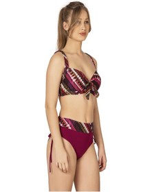 Resim Endeep Kadın Büyük Beden Balenli Destekli Bordo Desenli Bikini Takımı-bordo Desenli Bordo 