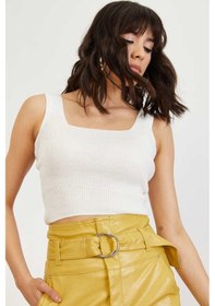 Resim As Collection Beyaz Kare Yaka Likralı Fit Triko Kadın Crop Bluz Beyaz 