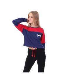 Resim Toontoy Kız Çocuk Relax Fit Yuvarlak Yaka Düşük Omuz Renk Bloklu Baskılı Crop Sweatshirt - Beli Ayarlanabilir &2 İplik Kırmızı 