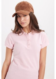 Resim Tudors Kadın Slim Fit Dar Kesim %100 Pamuk Polo Yaka Pembe Pike Tişört -50835 